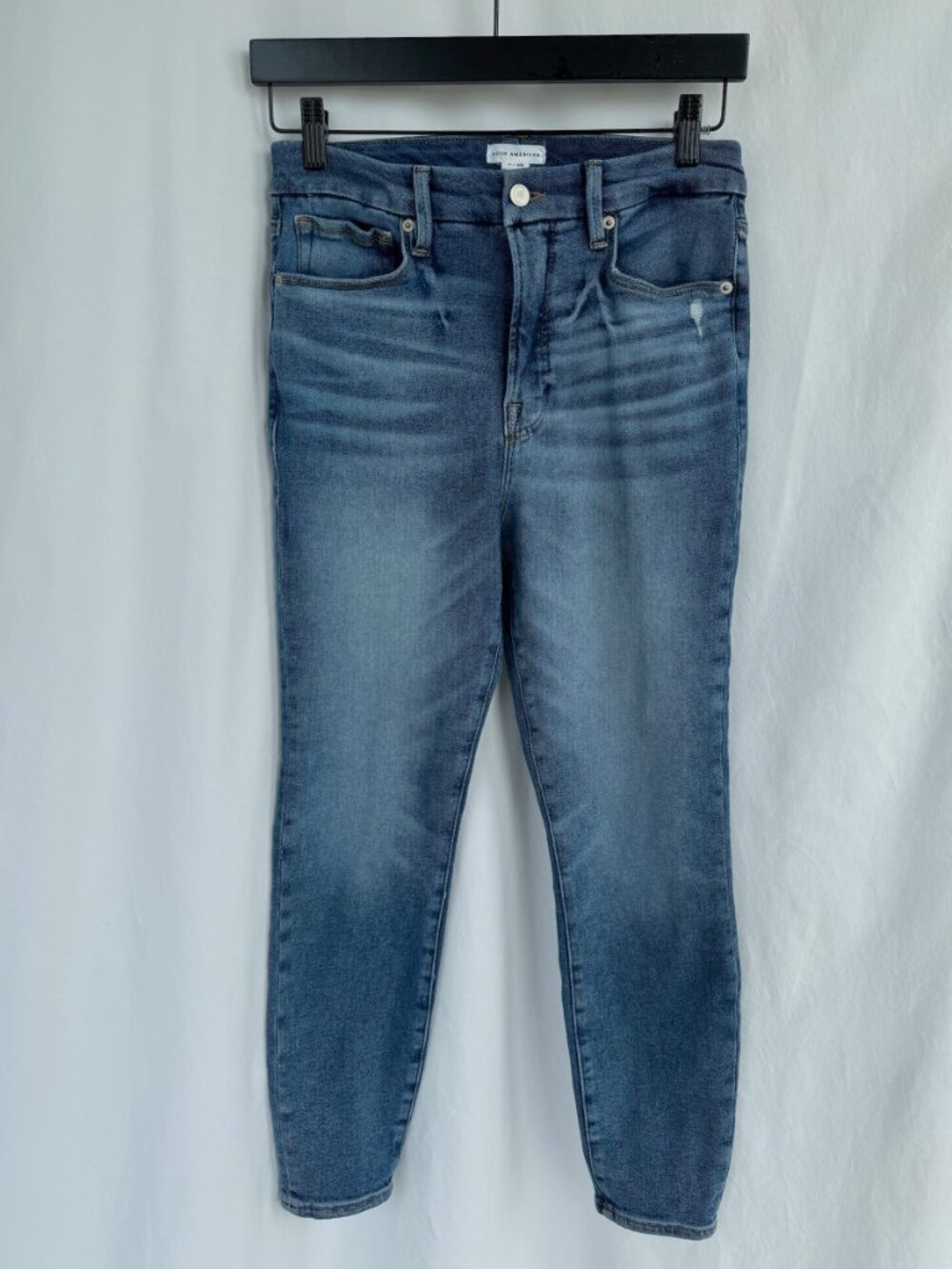 Good American Good Waist Skinny Jeans 8/29 Medium Wash Distressed Denim